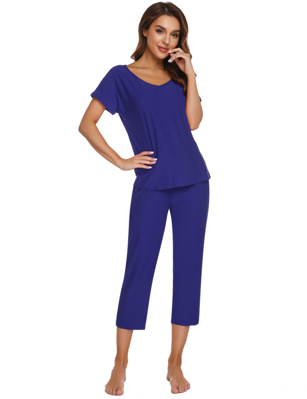 Casual/ Comfortable And Stylish Women'S Short Sleeve Cropped Pants Set
