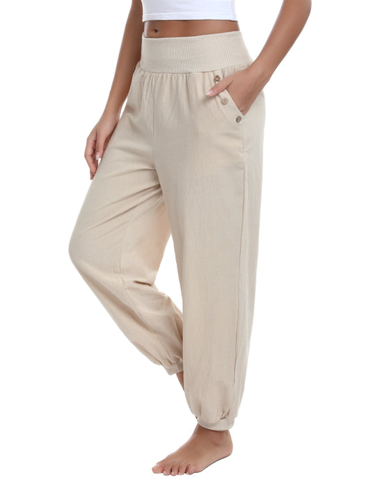 Fashion All-Match Casual  Cotton And Linen Threaded Trousers
