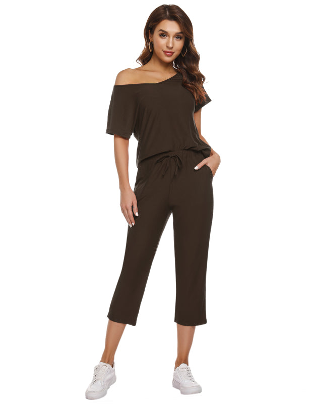 Casual/ Comfortable And Stylish Women'S Short Sleeve Cropped Pants Set
