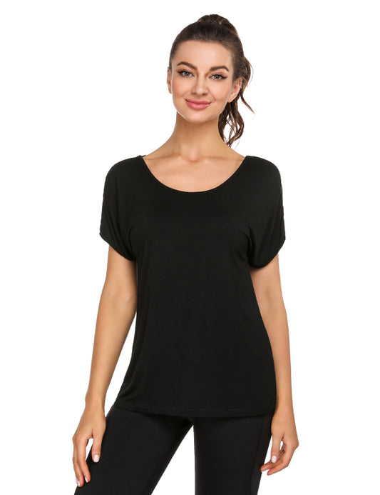 Zarmin Women's Quick-Drying Cross-Over T-Shirt With Shoulder And Back Hollow