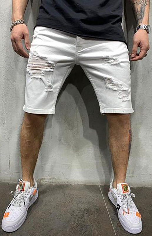 Zarmin Men's Fashion Mid Waist Ripped Slim Short Jeans