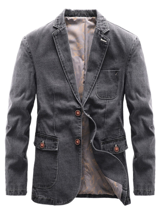Zarmin Men's Casual Loose Denim Multi-pocket Suit Jacket
