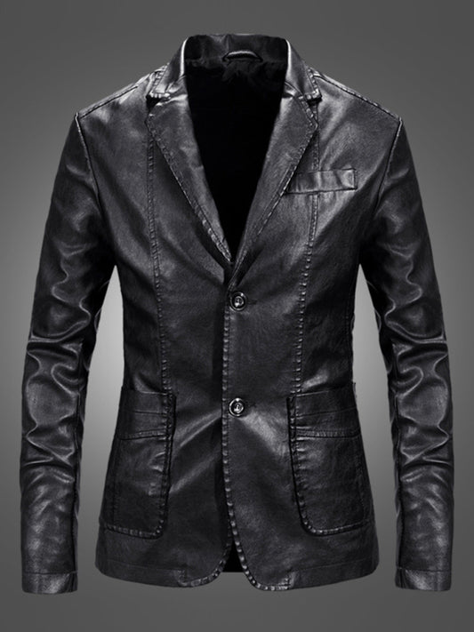 Zarmin Men's Warm Casual Slim Leather Leather Suit